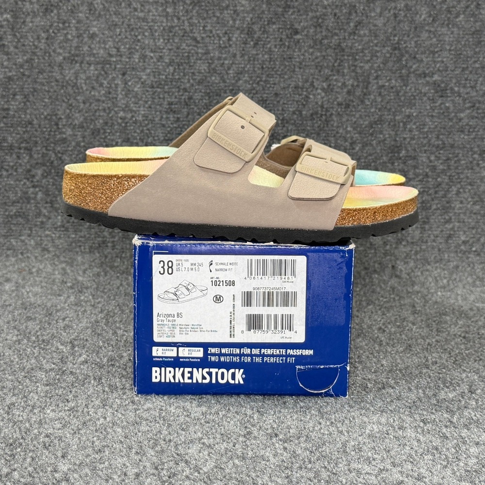 Birkenstock Arizona Sandals Women's 7 Gray Taupe Buckle Slip On Slide Flip Flops
